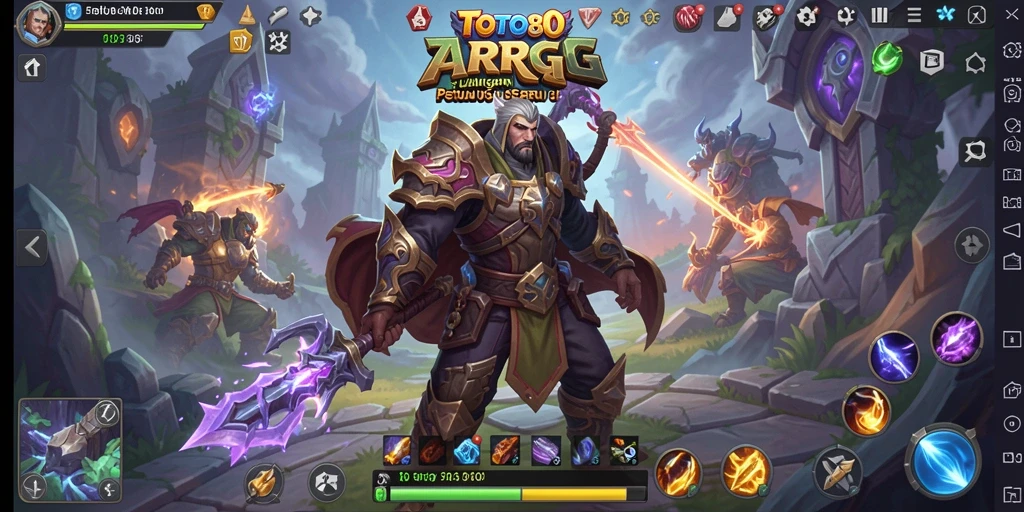 Screenshot TOTO80 menampilkan pertempuran epik di dunia fantasi.